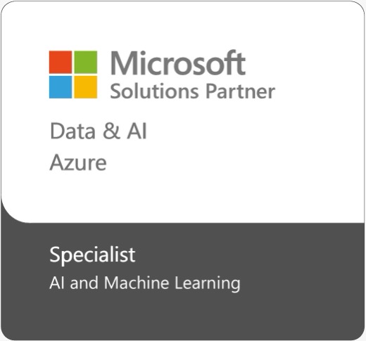 Microsoft Solutions Partner badge: Data & AI, Azure, with Specialist in AI and Machine Learning